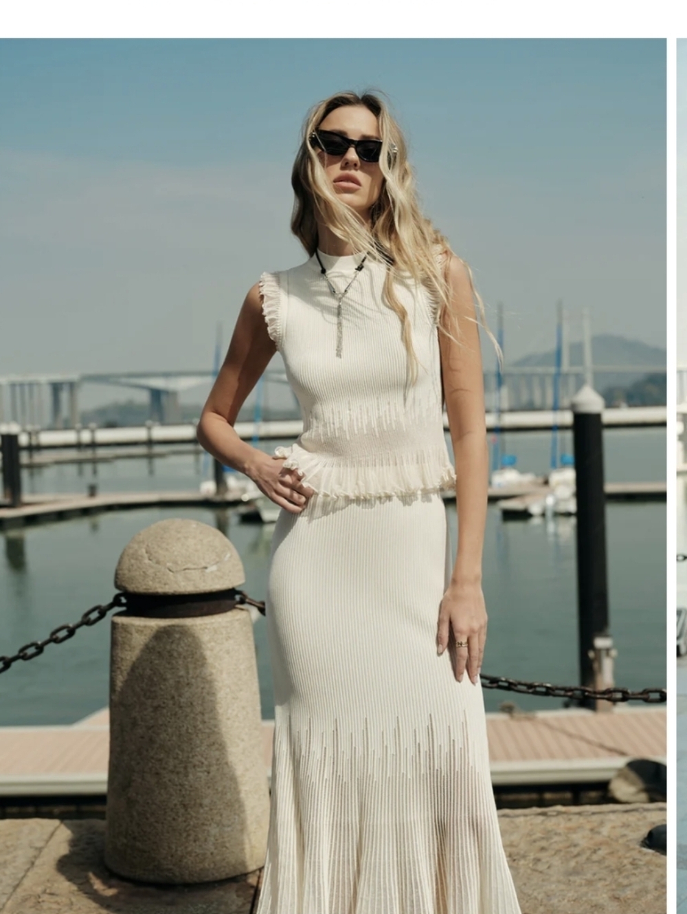 Commense Knit Pleated Ruffle Maxi *Skirt Only* White M NWT - Picture 5 of 9